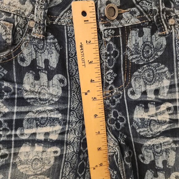 Hot Kiss Nina Flare Jeans Boho Hippie Mantra Disco Elephant Print Stretch Sz 7 - Picture 15 of 16